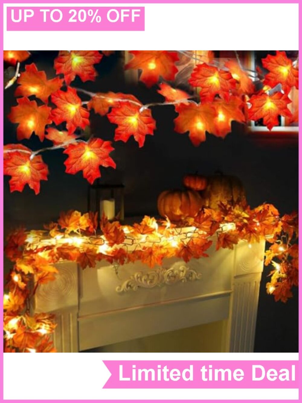 2 Pack Fall Garland Lights 20Ft 40LED Enlarged Maple Leaves Batter